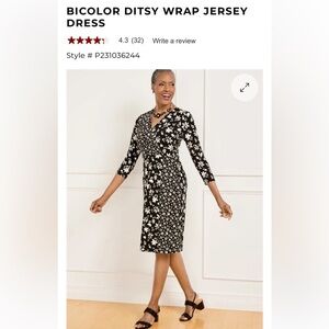 EUC TALBOTS Floral Faux Wrap Black & White Dress, SZ XL; great for a wedding!